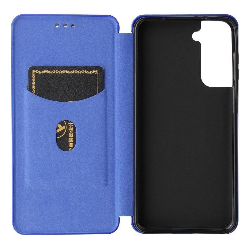 Carbon PU kožené peněženkové pouzdro pro telefon Samsung Galaxy S21 Plus - modré