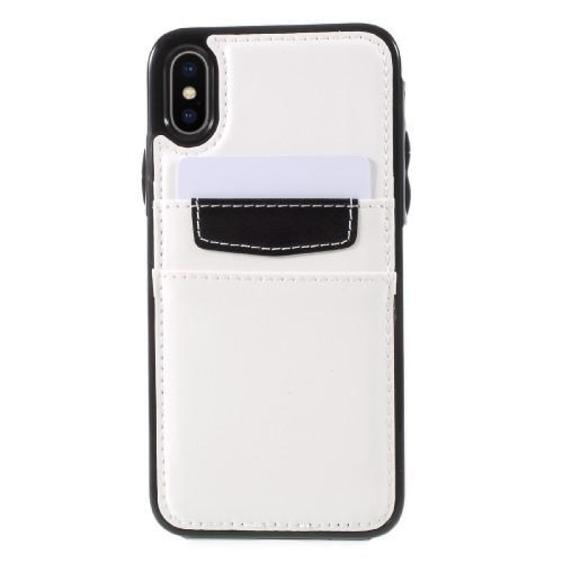 Card gelový obal s PU koženými zády a přihrádkami na  iPhone X - bílý