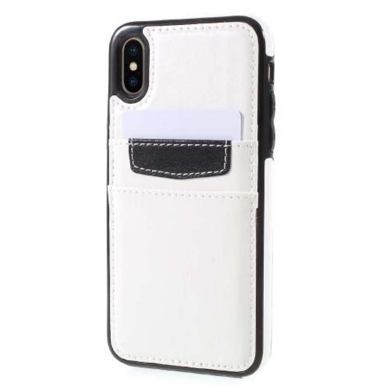 Card gelový obal s PU koženými zády a přihrádkami na  iPhone X - bílý