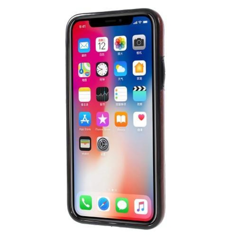 Card gelový obal s PU koženými zády a přihrádkami na  iPhone X - hnědý