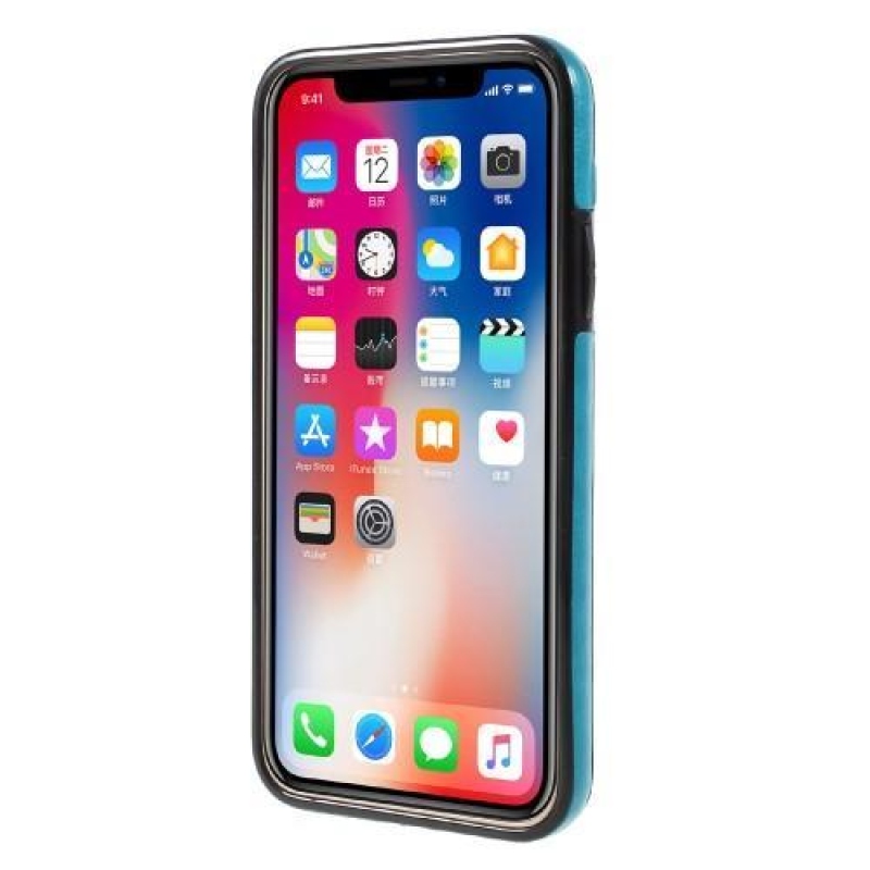 Card gelový obal s PU koženými zády a přihrádkami na  iPhone X - modrý