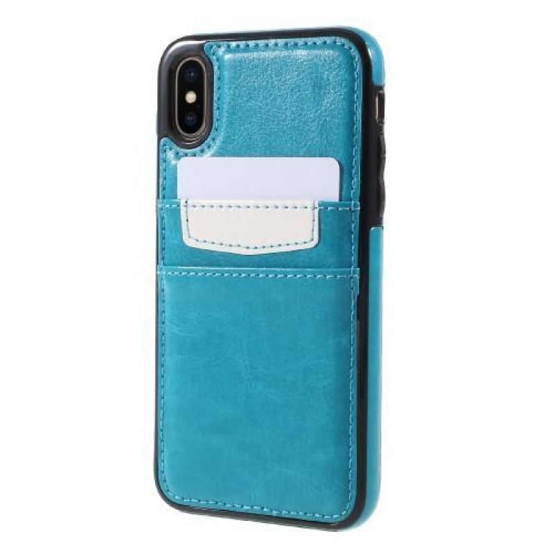 Card gelový obal s PU koženými zády a přihrádkami na  iPhone X - modrý