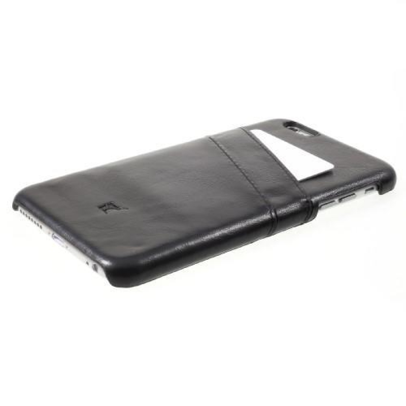 Card plastový obal se zády z PU kůže a přihrádkou na iPhone 6s Plus a 6 Plus - černý