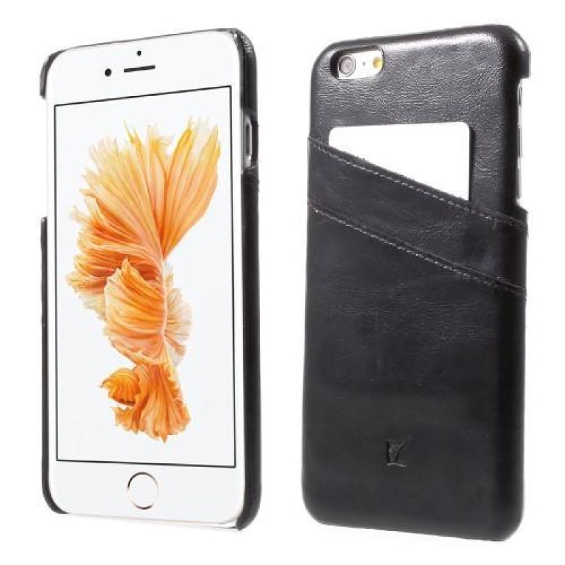Card plastový obal se zády z PU kůže a přihrádkou na iPhone 6s Plus a 6 Plus - černý