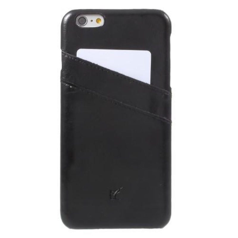 Card plastový obal se zády z PU kůže a přihrádkou na iPhone 6s Plus a 6 Plus - černý