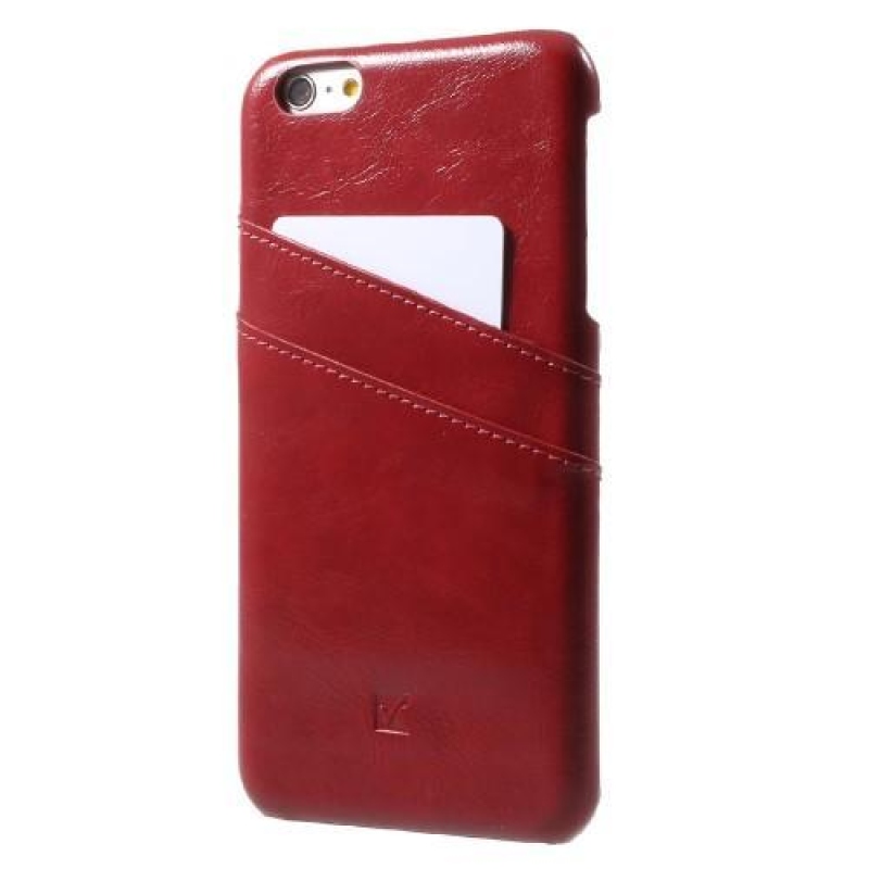 Card plastový obal se zády z PU kůže a přihrádkou na iPhone 6s Plus a 6 Plus - červený