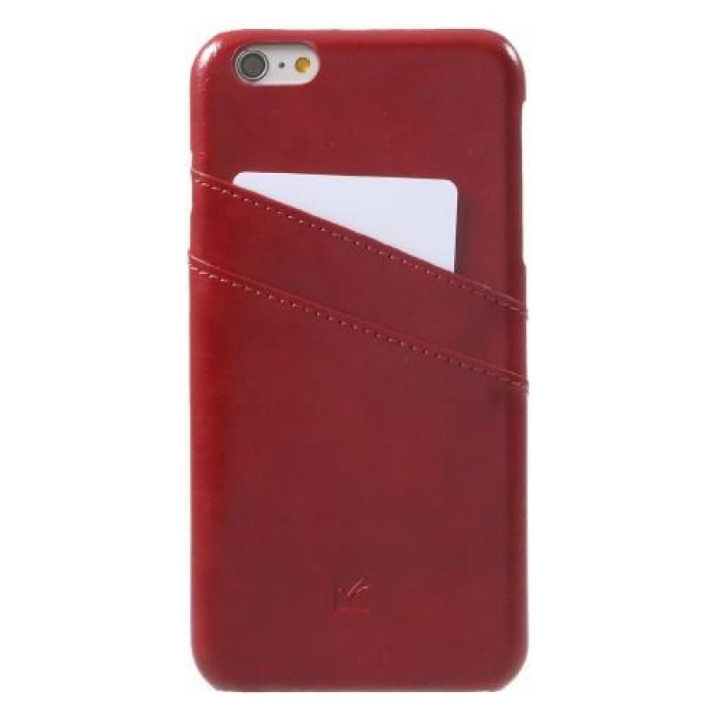 Card plastový obal se zády z PU kůže a přihrádkou na iPhone 6s Plus a 6 Plus - červený