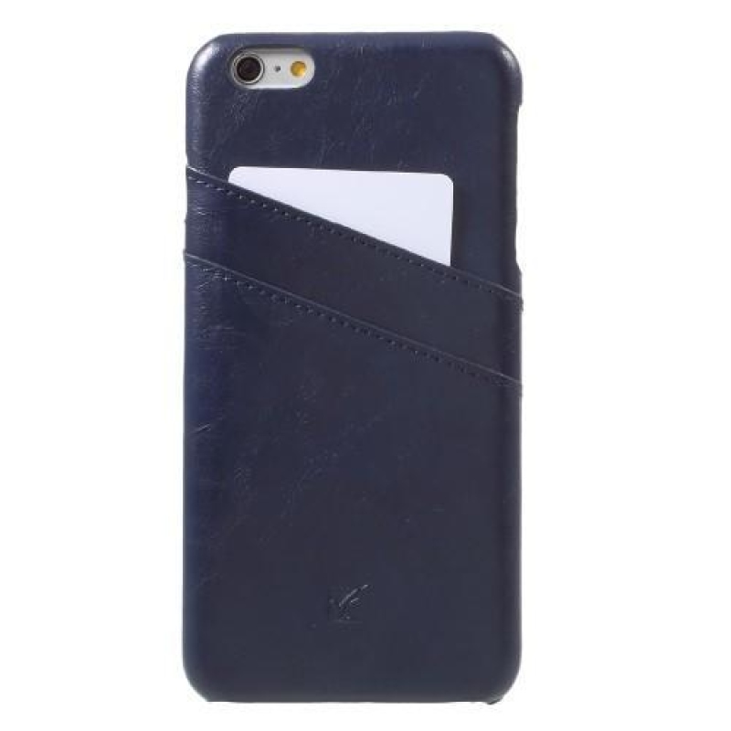 Card plastový obal se zády z PU kůže a přihrádkou na iPhone 6s Plus a 6 Plus - tmavěmodrý