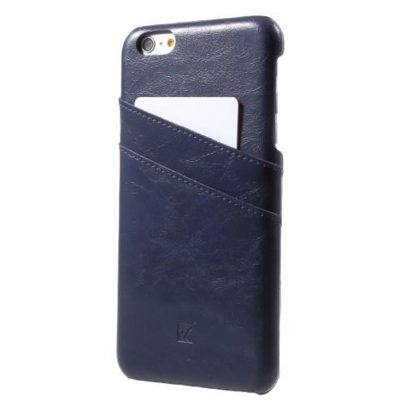 Card plastový obal se zády z PU kůže a přihrádkou na iPhone 6s Plus a 6 Plus - tmavěmodrý
