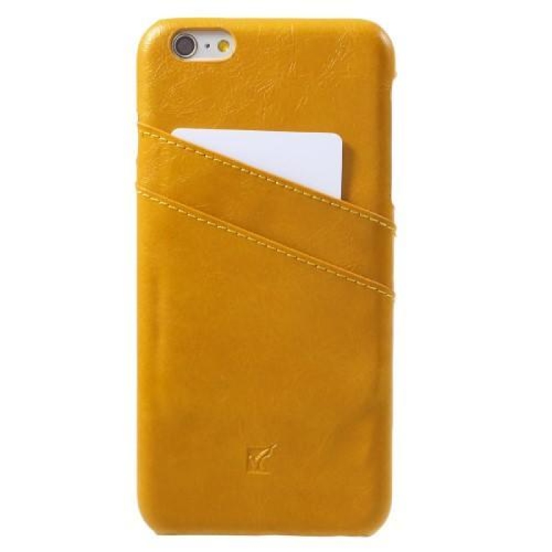 Card plastový obal se zády z PU kůže a přihrádkou na iPhone 6s Plus a 6 Plus - žlutý