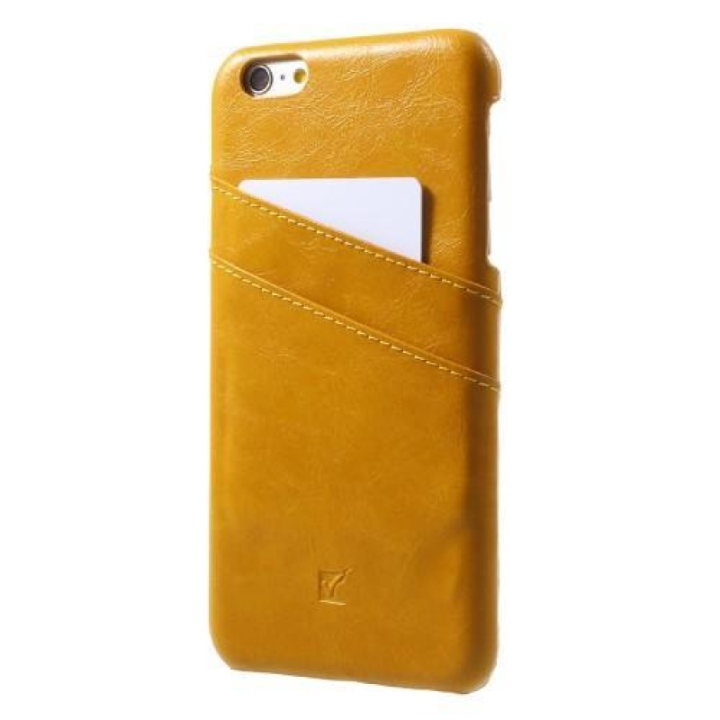 Card plastový obal se zády z PU kůže a přihrádkou na iPhone 6s Plus a 6 Plus - žlutý