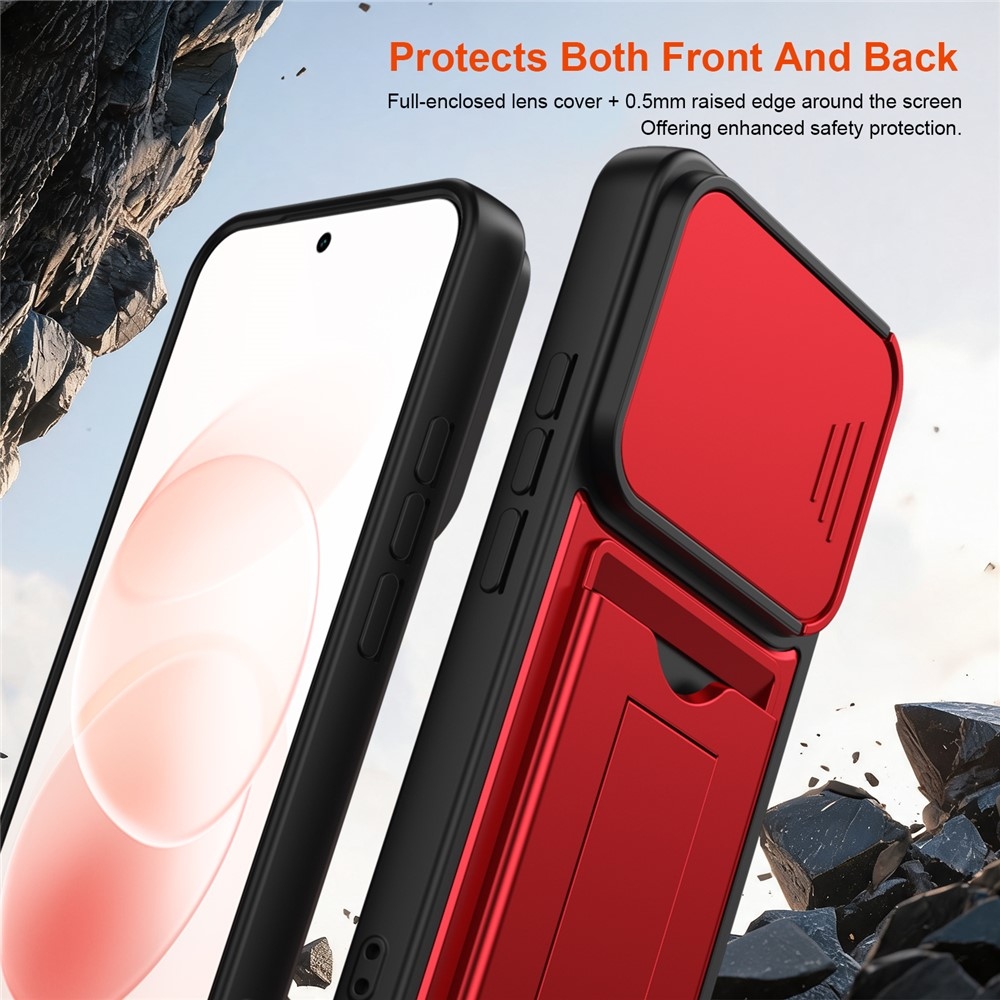 Cards odolný kryt s přihrádkou na karty na mobil Xiaomi Redmi Note 17 Pro 5G - červený