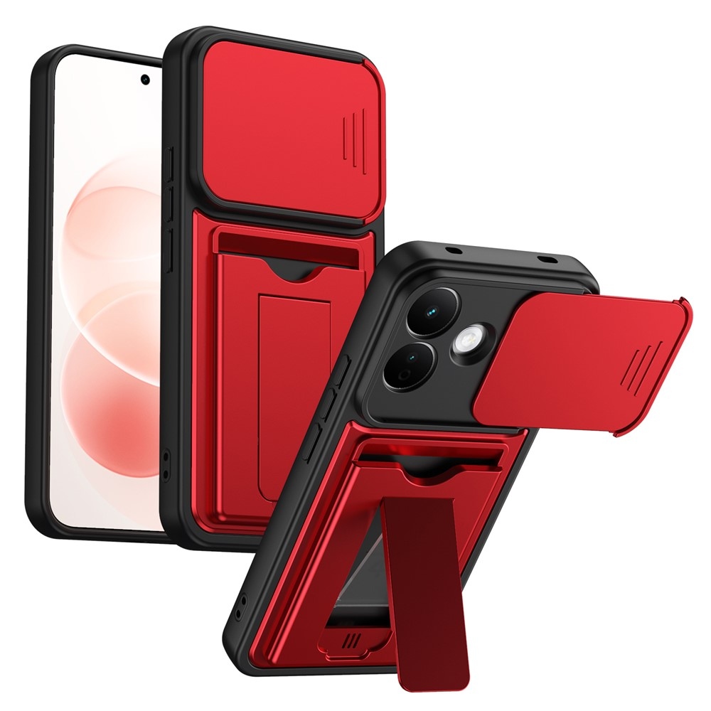 Cards odolný kryt s přihrádkou na karty na mobil Xiaomi Redmi Note 17 Pro 5G - červený