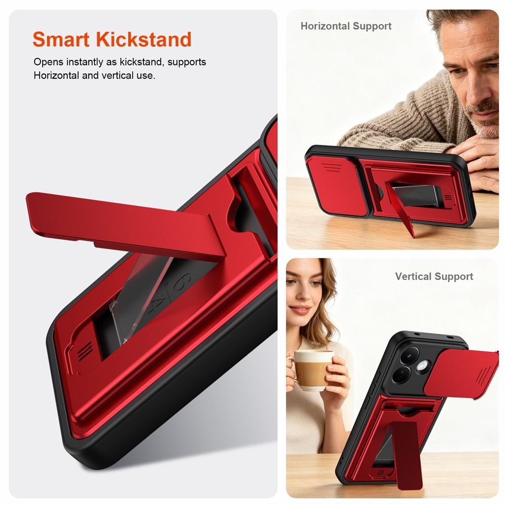 Cards odolný kryt s přihrádkou na karty na mobil Xiaomi Redmi Note 17 Pro 5G - červený