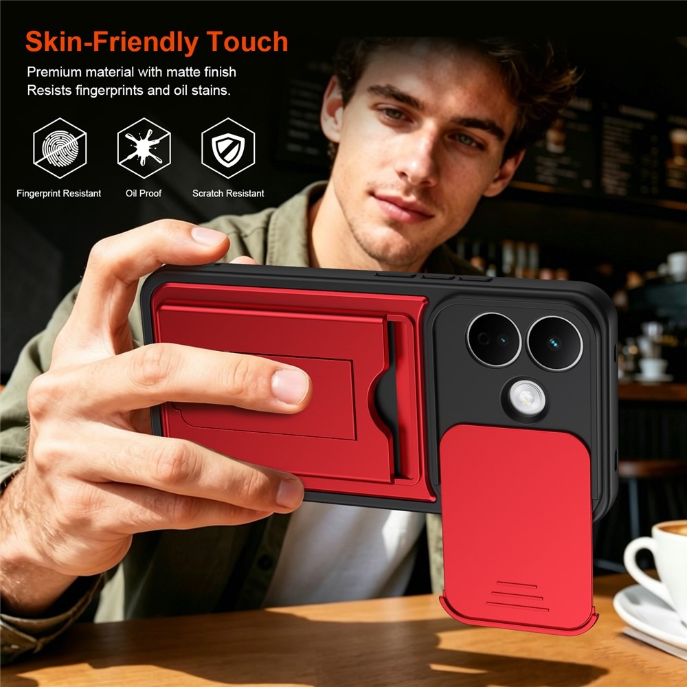 Cards odolný kryt s přihrádkou na karty na mobil Xiaomi Redmi Note 17 Pro 5G - červený