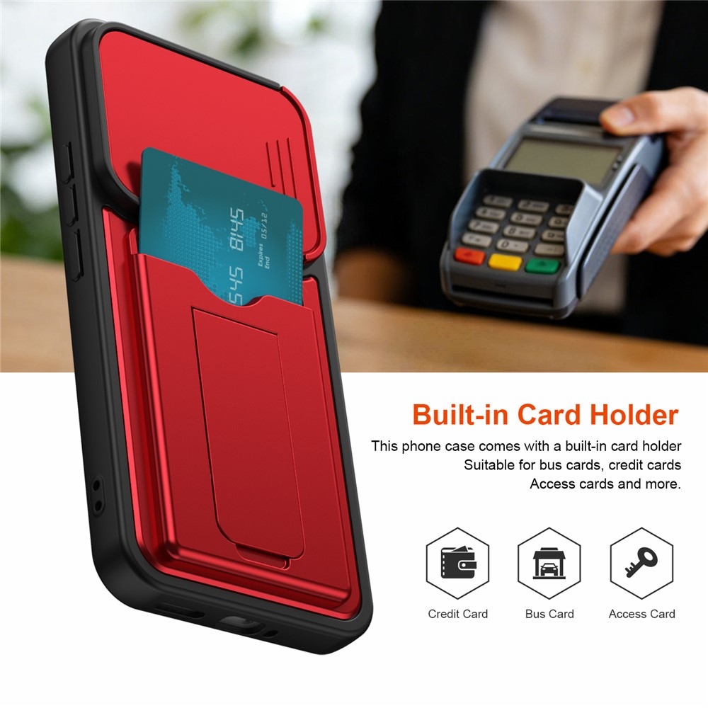 Cards odolný kryt s přihrádkou na karty na mobil Xiaomi Redmi Note 17 Pro 5G - červený