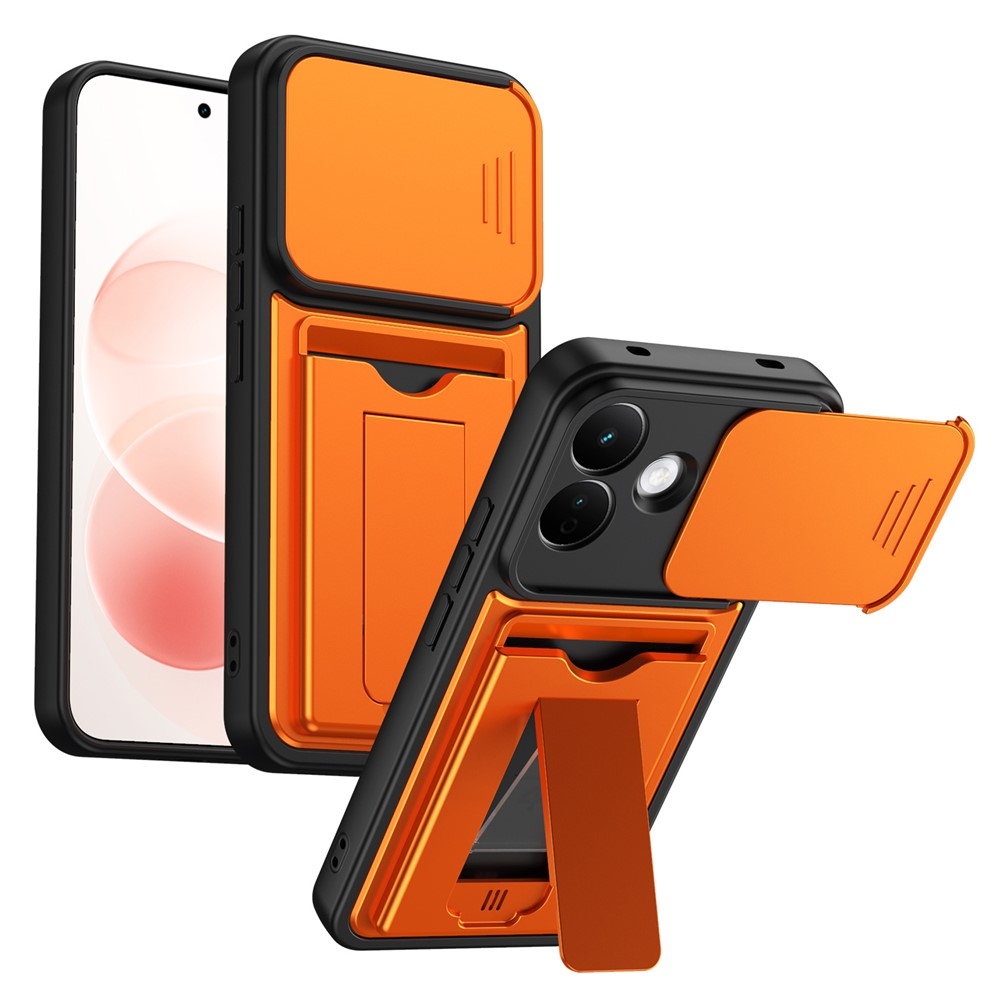 Cards odolný kryt s přihrádkou na karty na mobil Xiaomi Redmi Note 17 Pro 5G - oranžový