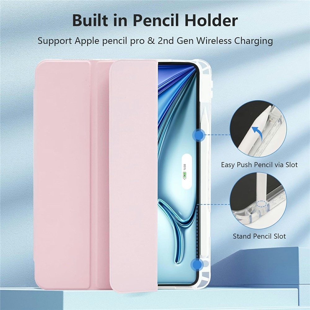 Case chytré zavírací pouzdro v pevnými zády na tablet iPad Air 11 (2024)/(2025)/(2026) - růžové