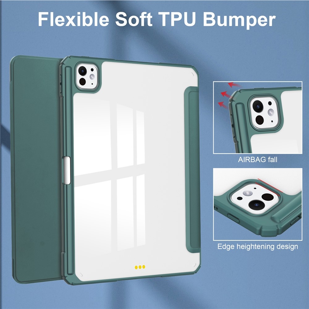 Case chytré zavírací pouzdro v pevnými zády na tablet iPad Pro 11 (2024)/(2025) - zelené