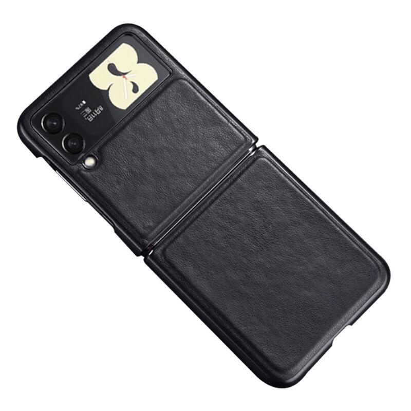 Case plastový kryt potažený umělou kůží na mobil Samsung Galaxy Z Flip3 5G - černý