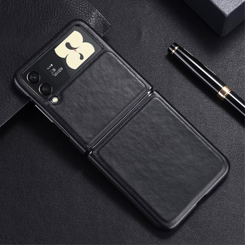 Case plastový kryt potažený umělou kůží na mobil Samsung Galaxy Z Flip3 5G - černý