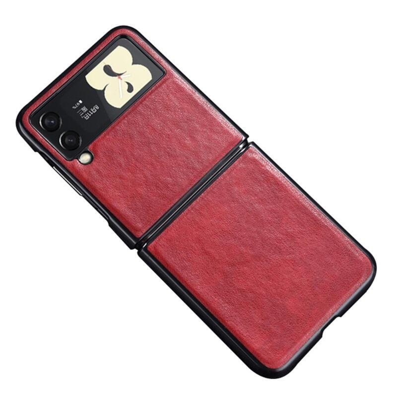 Case plastový kryt potažený umělou kůží na mobil Samsung Galaxy Z Flip3 5G - červený