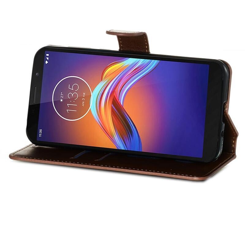 Case PU kožené peněženkové pouzdro na mobil Motorola Moto E6 Play - hnědé