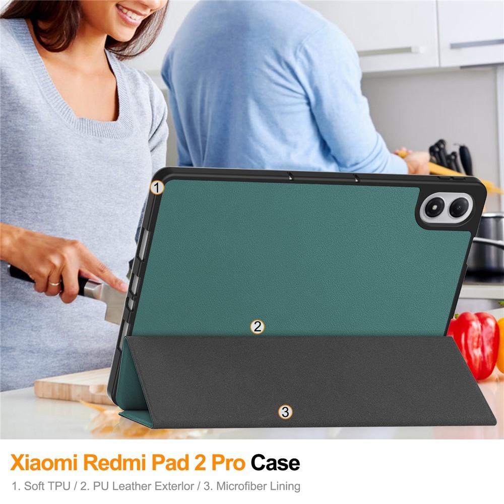 Cases chytré skládací pouzdro na Xiaomi Redmi Pad 2 Pro - tmavězelené