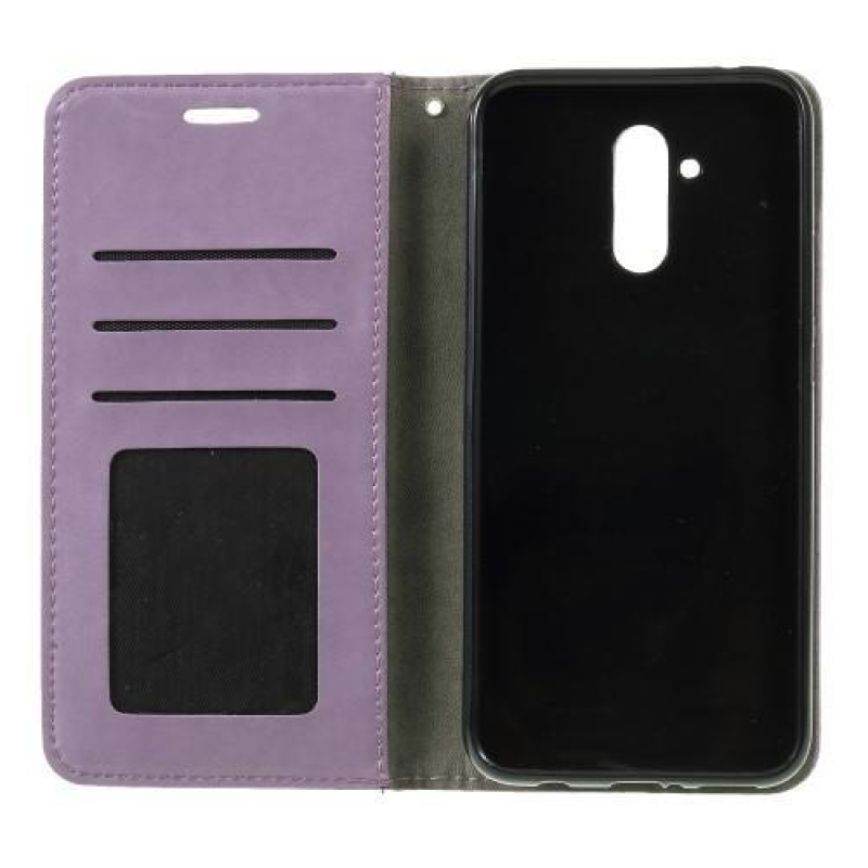 Cat PU kožené peněženkové pouzdro na mobil Huawei Mate 20 Lite - fialové
