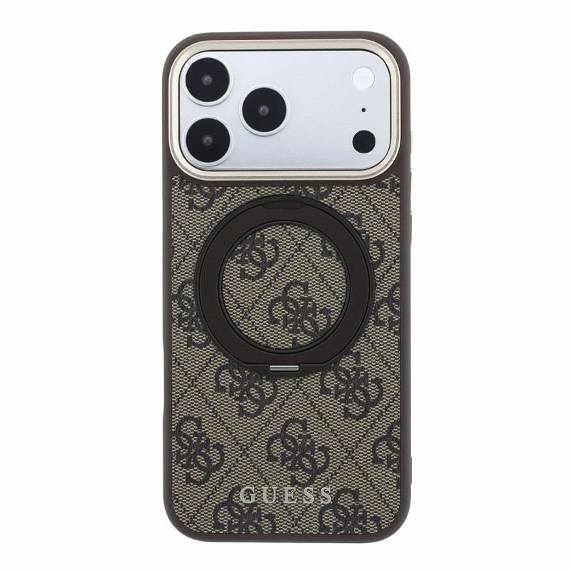 Guess PU 4G Ring Stand MagSafe Zadní Kryt pro iPhone 18 Pro Max Brown