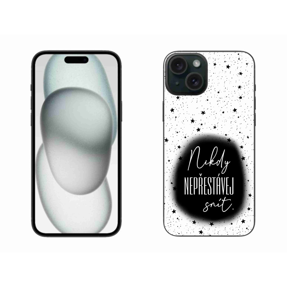 Gelový kryt mmCase na iPhone 15 Plus - citát 1 černobílé pozadí