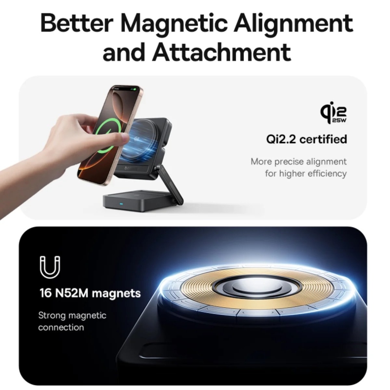Baseus PicoGo AF21 Portable 3v1 Magnetická Bezdrátová Nabíječka 35W Black