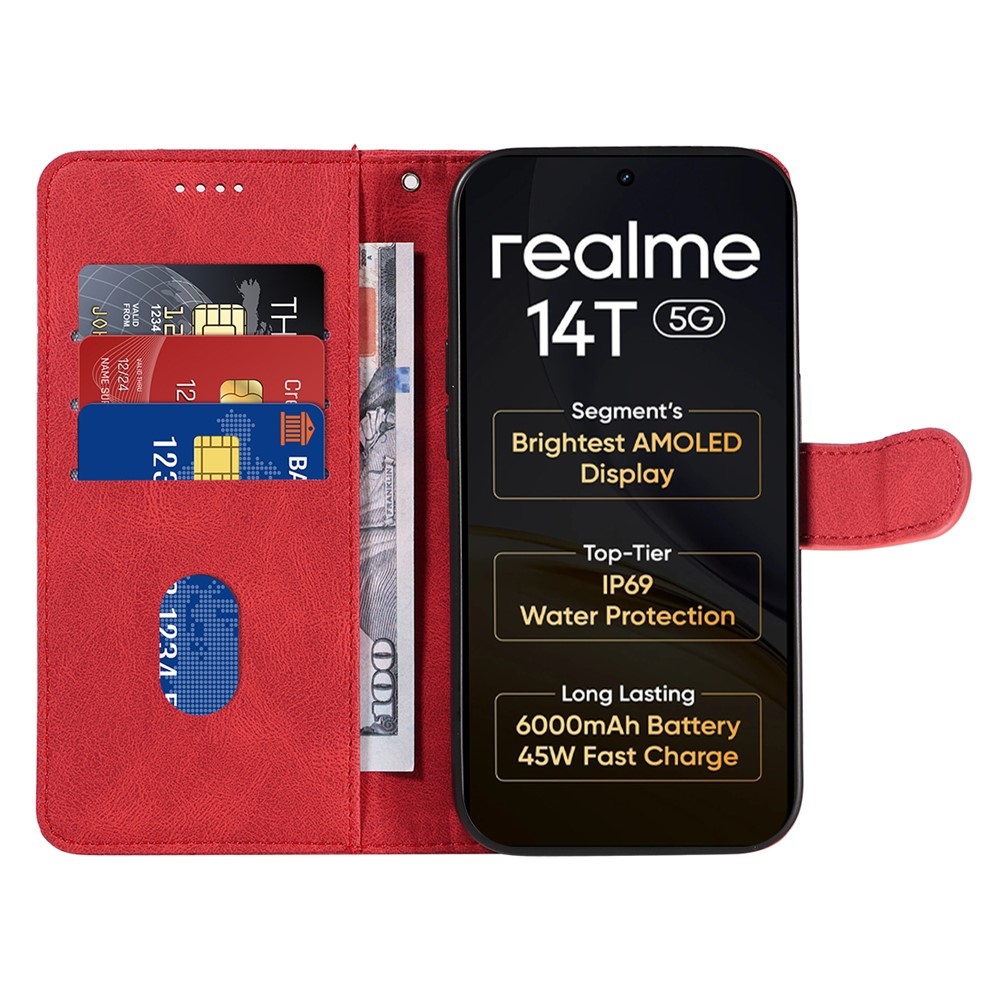 Curved knížkové pouzdro na Realme 14 5G/14T 5G - červené