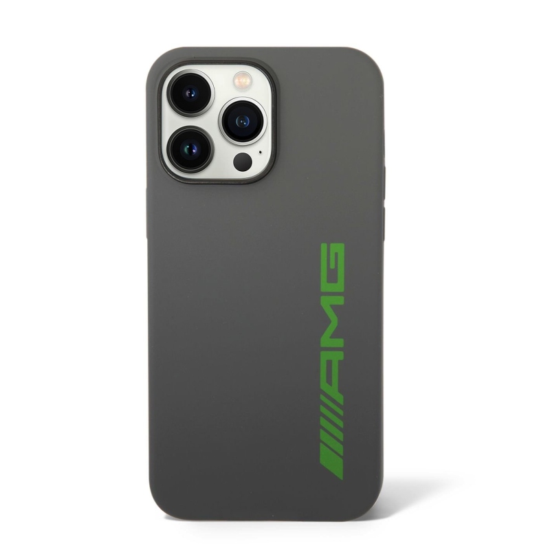 AMG Liquid Silicone Green Logo Zadní Kryt pro iPhone 14 Pro Max Grey
