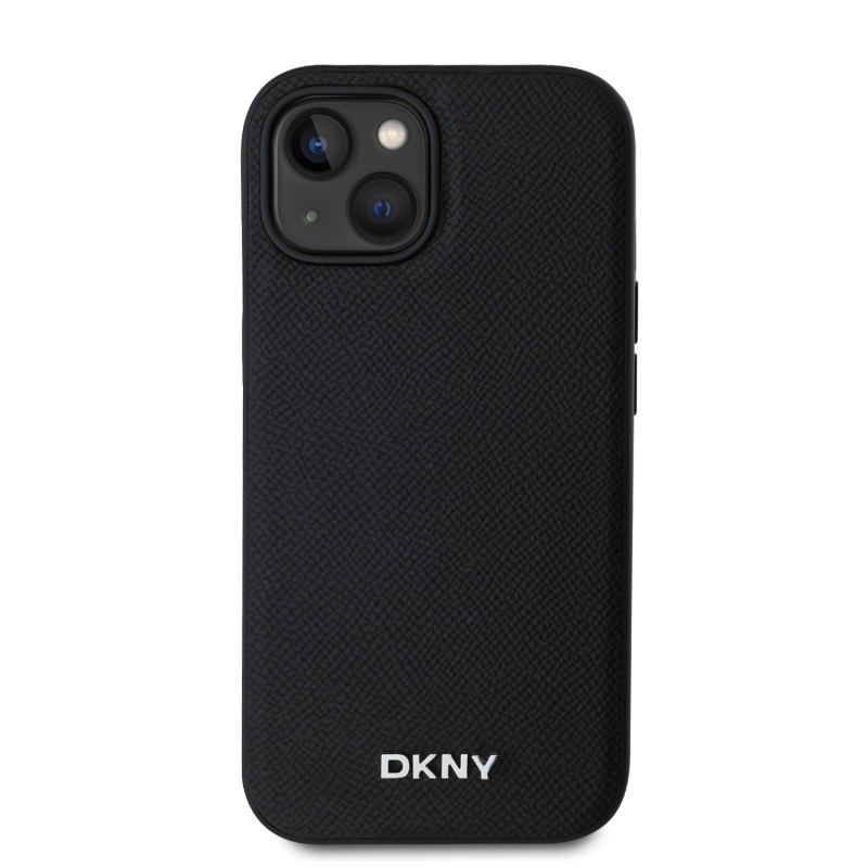 DKNY PU Leather Silver Metal Logo Magsafe Zadní Kryt pro iPhone 13 Black