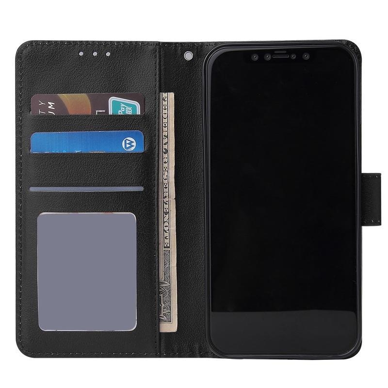 Cell PU kožené peněženkové pouzdro na mobil iPhone 12 mini - černé