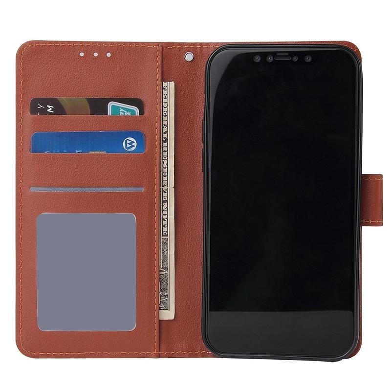 Cell PU kožené peněženkové pouzdro na mobil iPhone 12 mini - hnědé
