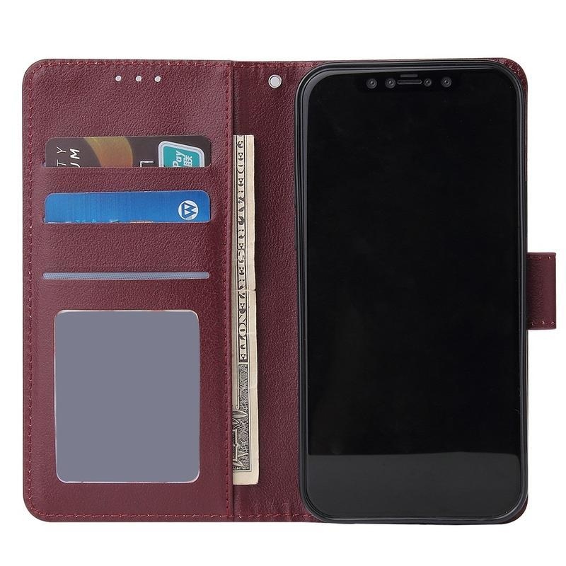 Cell PU kožené peněženkové pouzdro na mobil iPhone 12 mini - vínové