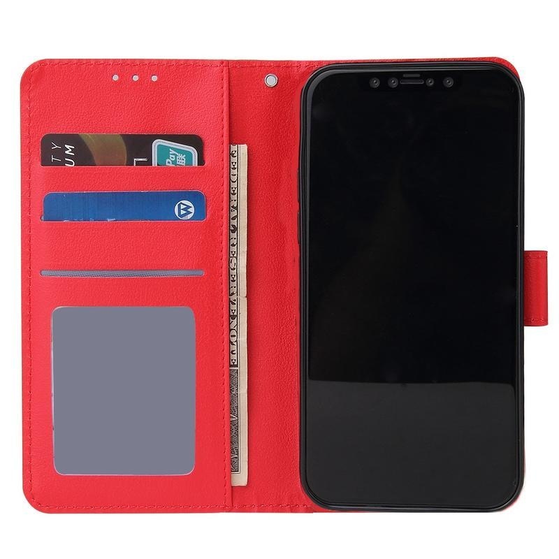 Cell PU kožené peněženkové pouzdro na mobil iPhone 12 Pro/12 - červené