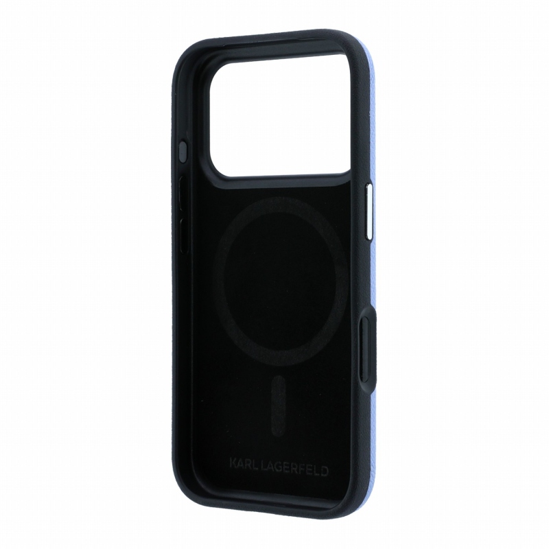 Karl Lagerfeld PU Grained Semi Wrap K&CH Heads Magsafe Zadní Kryt pro iPhone 18 Pro Max Blue