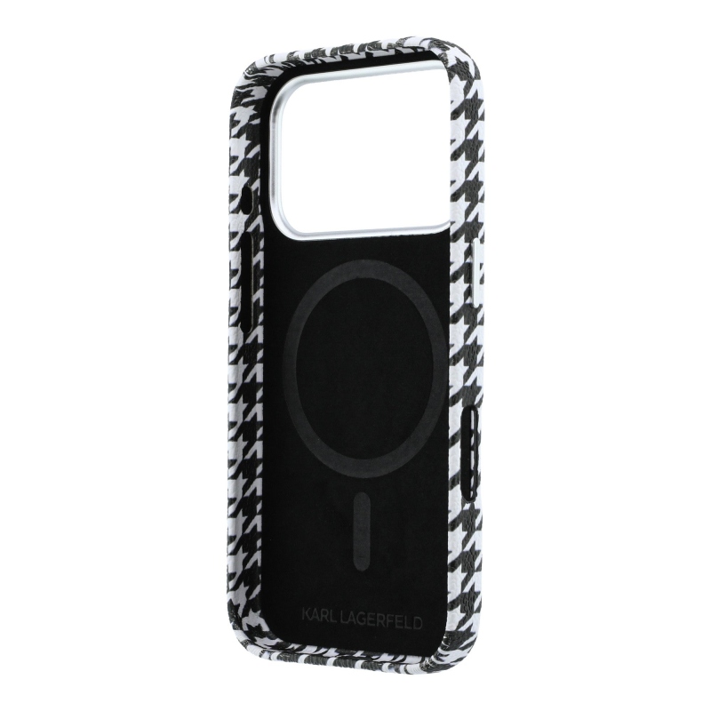 Karl Lagerfeld PU Houndstooth Resin Plate MagSafe Zadní Kryt pro iPhone 17 Pro Black