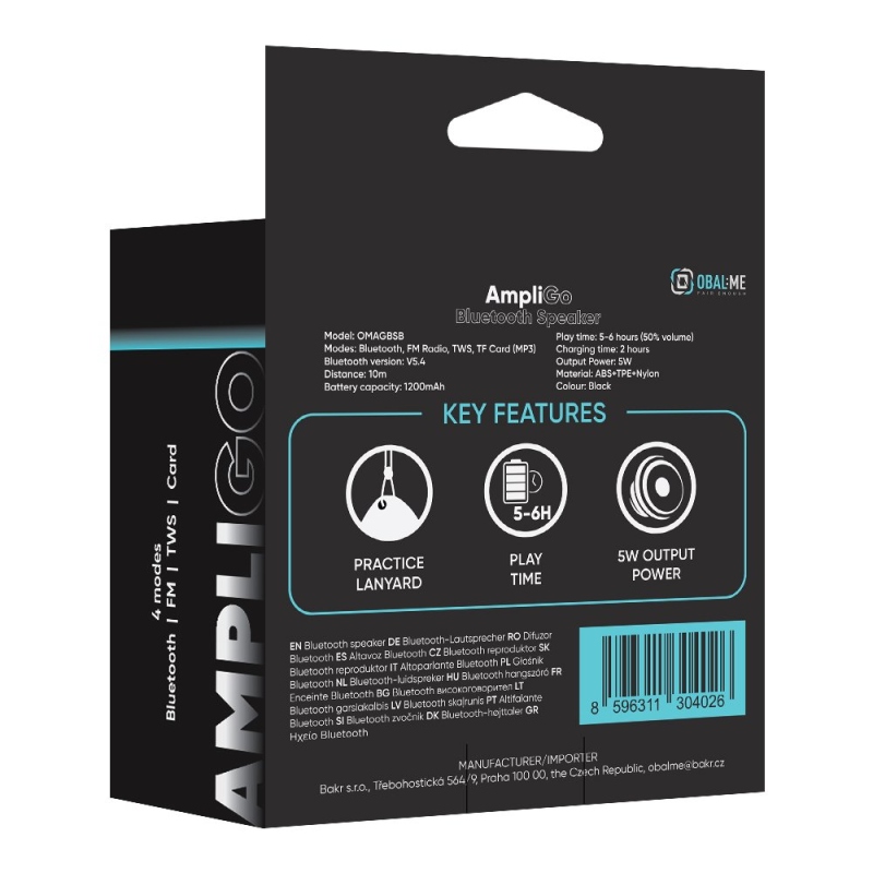 OBAL:ME AmpliGo Bluetooth Reproduktor Black