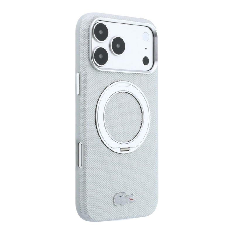 Lacoste PVC Petit Pique Semi Wrap Ring Stand MagSafe Zadní Kryt pro iPhone 18 Pro Max Light Grey