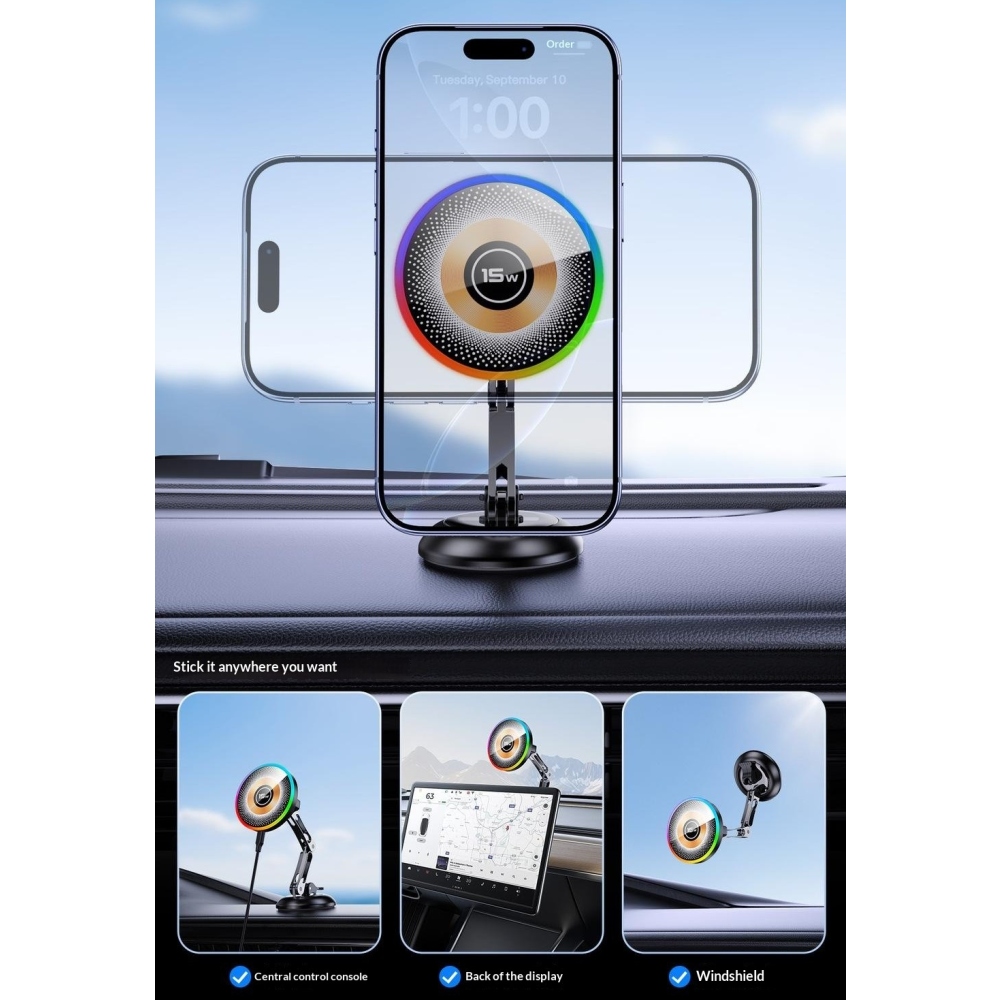 AKD255 magnetický držák do auta s bezdrátovým nabíjením 15 W