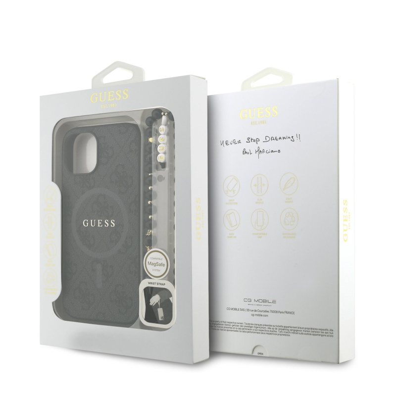 Guess PU Leather 4G Colored Ring Strap MagSafe Zadní Kryt pro iPhone 15 Black