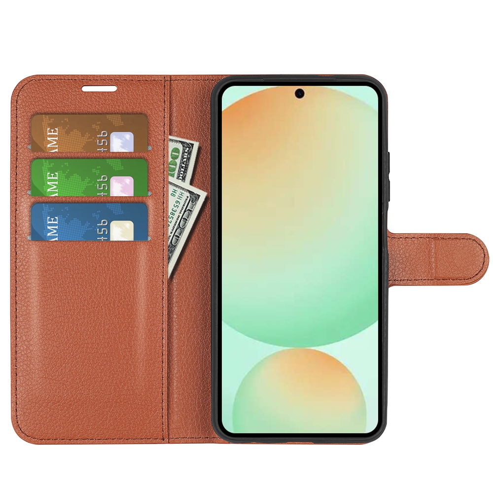 Litchi knížkové pouzdro na Samsung Galaxy S25 FE - hnědé