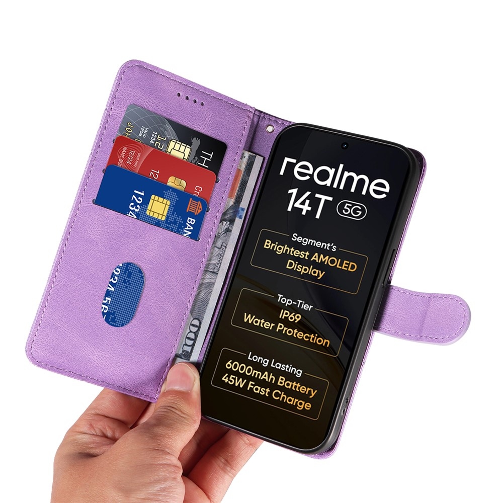 Curved knížkové pouzdro na Realme 14 5G/14T 5G - fialové