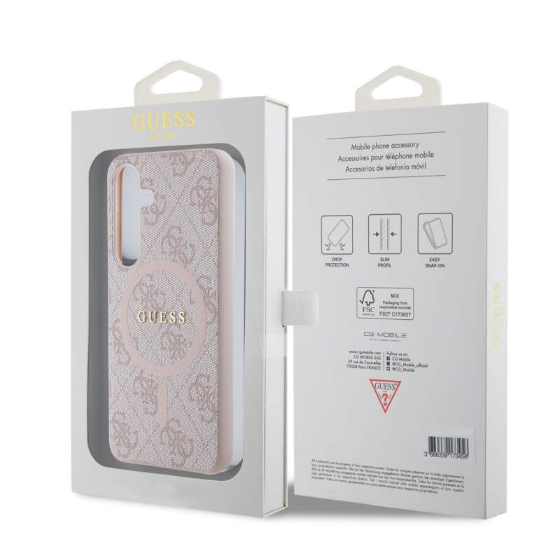 Guess PU Leather 4G Colored Ring MagSafe Zadní Kryt pro Samsung Galaxy S24 Pink