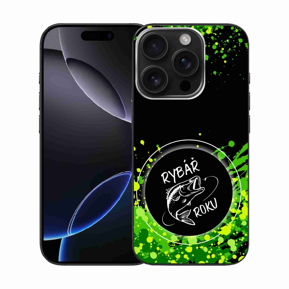 Gelový kryt mmCase na iPhone 16 Pro - rybář roku černé pozadí