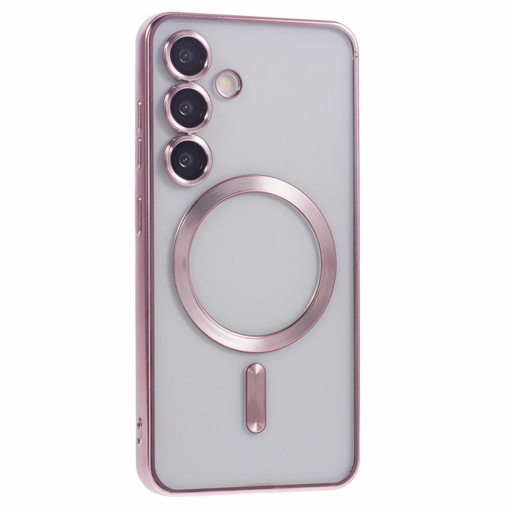Clear obal s ochranou fotoaparátu a podporou MagSafe na Samsung Galaxy S25+ - růžový